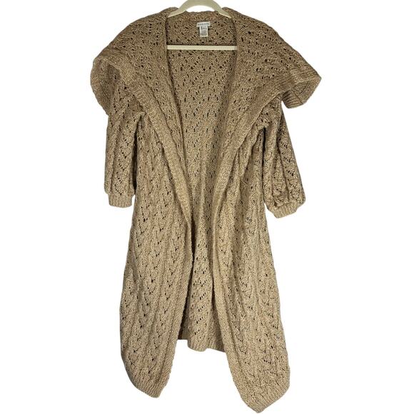Boston Proper Sz M Shawl Collar Long Open Knit Cardigan Sweater Metallic Neutral - Picture 1 of 9
